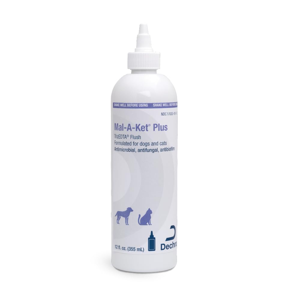 Mal-A-Ket Plus TrizEDTA Flush bottle closeup for routine ear cleaning