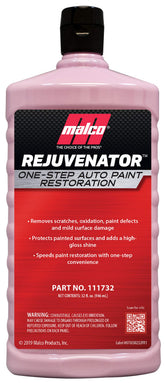 Malco Paint Rejuvenator bottle demonstrates easy gloss restoration for aged finishes