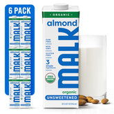 MALK unsweetened almond milk bottle on pantry shelf, shelf-stable and ready for everyday use.