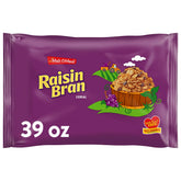 Malt-O-Meal Raisin Bran cereal 39 oz bag front view for family breakfasts.