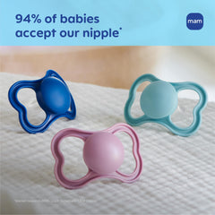 MAM Air symmetrical nipple acceptance emphasizes natural latch and comfort