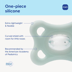 MAM Comfort symmetrical nipple for healthy oral development and correct positioning.