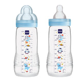 MAM Easy Active bottle 11oz in blue teal with anti-slip grip for independent drinking.