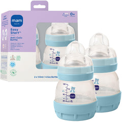 MAM Easy Start vented base bottle demonstrates reduced air intake for smoother feeds.