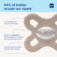 Symmetrical nipple design in MAM Original Start supports natural placement and high acceptance.