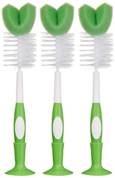 Mama Bear baby bottle brush with nipple cleaner and suction base for easy counter storage.