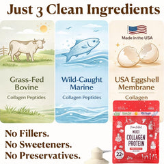 Mama Natural Multi Collagen sources label highlighting grass-fed beef and wild fish