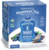 Mamma Chia Blueberry Acai prebiotic squeeze bottle close-up for on-the-go snacking