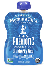 Six-pack display of squeeze pouches highlighting organic, vegan, gluten-free attributes