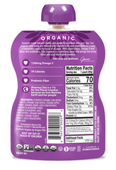 Mammachia Chia Squeeze Blackberry Bliss pour demonstrates easy, mess-free consumption.