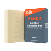 Mando Acidified Cleansing Bar packaging shown for easy storage and display.