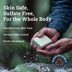 Mando Acidified Cleansing Bar texture suggests gentle cleansing with moisturizing benefits.