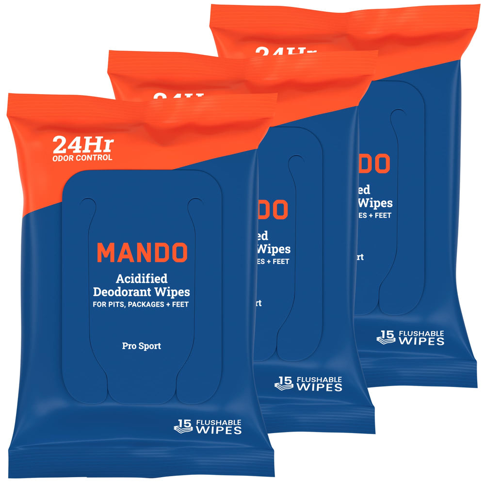 Mando Deodorant Wipes pack, 3-count, ideal for on-the-go odor control.
