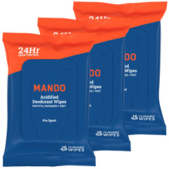 Mando Deodorant Wipes pack, 3-count, ideal for on-the-go odor control.