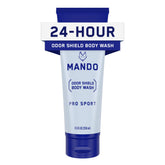 Mando Odor Shield Body Wash bottle showcases design for daily odor defense