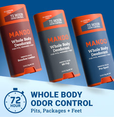 Pack of 3 Mando deodorants boxed for home, gym, and travel convenience.
