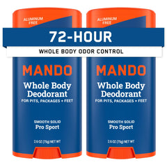 Mando Pro Sport deodorant stick 2-pack on shelf for all-day odor control