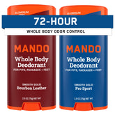 Mando Bourbon Leather packaging highlights all day odor control for men