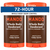 Mando Cedar Grove packaging shows a two-pack for all-day odor control
