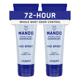 Mando Whole Body Deodorant packaging shows the two-pack format for portability.