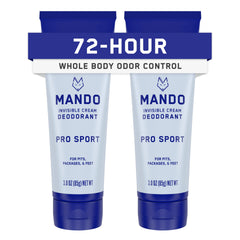 Mando Whole Body Deodorant packaging shows the two-pack format for portability.