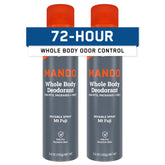 Mando whole-body deodorant spray bottle shows all-day odor control for active men.
