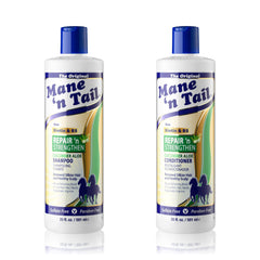 Mane 'n Tail Repair 'n Strengthen shampoo bottle promotes healthier-looking hair.