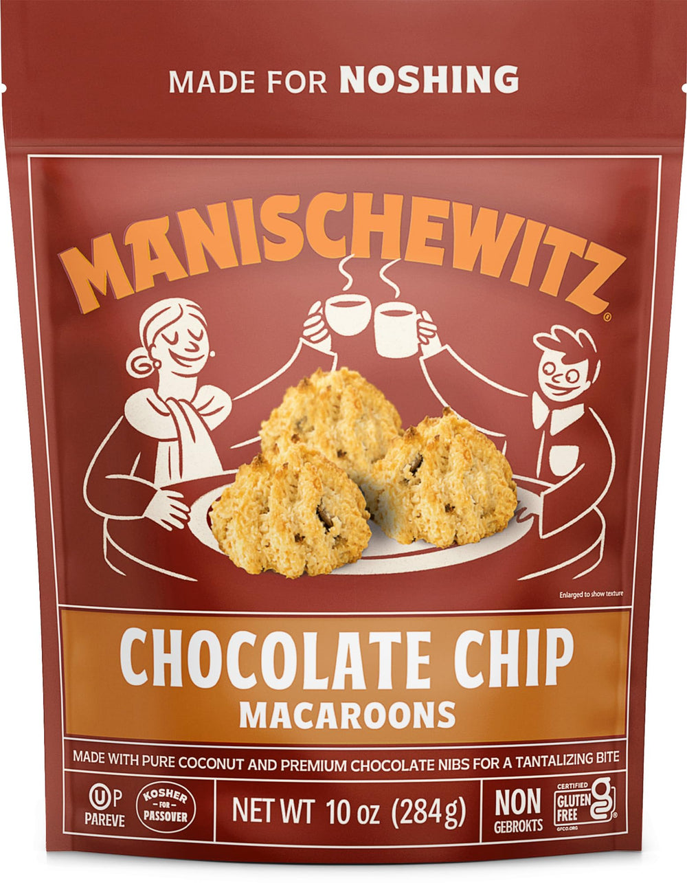 Manischewitz Chocolate Chip Macaroons in a resealable bag preserving freshness.