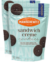 Manischewitz gluten-free sandwich cookies vanilla creme in two-pack for dairy-free snacking.