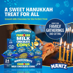 Manischewitz Gold Milk Chocolate Coins in assorted sizes for sharing