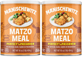 Manischewitz matzo meal canister ready for Passover cooking and everyday recipes.