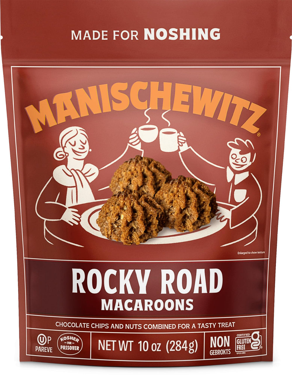 Manischewitz Rocky Road Macaroons pack front with resealable bag for on-the-go freshness