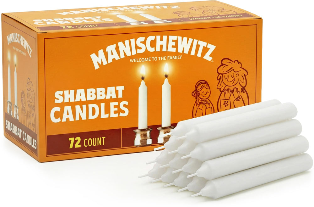 Manischewitz Shabbat candles 72-count package with a long, smokeless burn