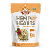 Manitoba Harvest Hemp Hearts bag closeup showing protein-rich seeds for snacks.