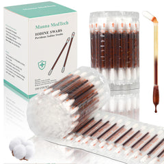 Manna MedTech iodine swabs with Snap & Flow for mess-free wound care on the go.