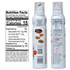 Mantova coconut oil spray bottle dispensing action for light, even coverage