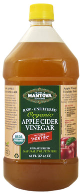 Mantova Organic Apple Cider Vinegar bottle with The Mother, ideal for everyday dressings.