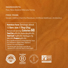 Manukora Manuka honey pour highlighting smooth drizzle for tea, yogurt, or oats