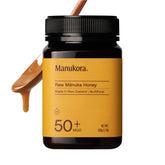 Manukora Raw Manuka Honey MGO 50+ jar with rich amber color for daily use.