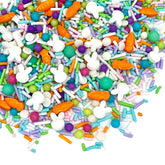 Manvscakes blue and silver sprinkles packaging for festive cake decorating