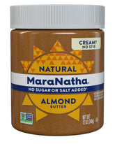 MaraNatha creamy almond butter jar on counter ready for easy spread