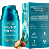 MAREE Deep Conditioning Leave-In bottle demonstrates concentrated repair for damaged hair.