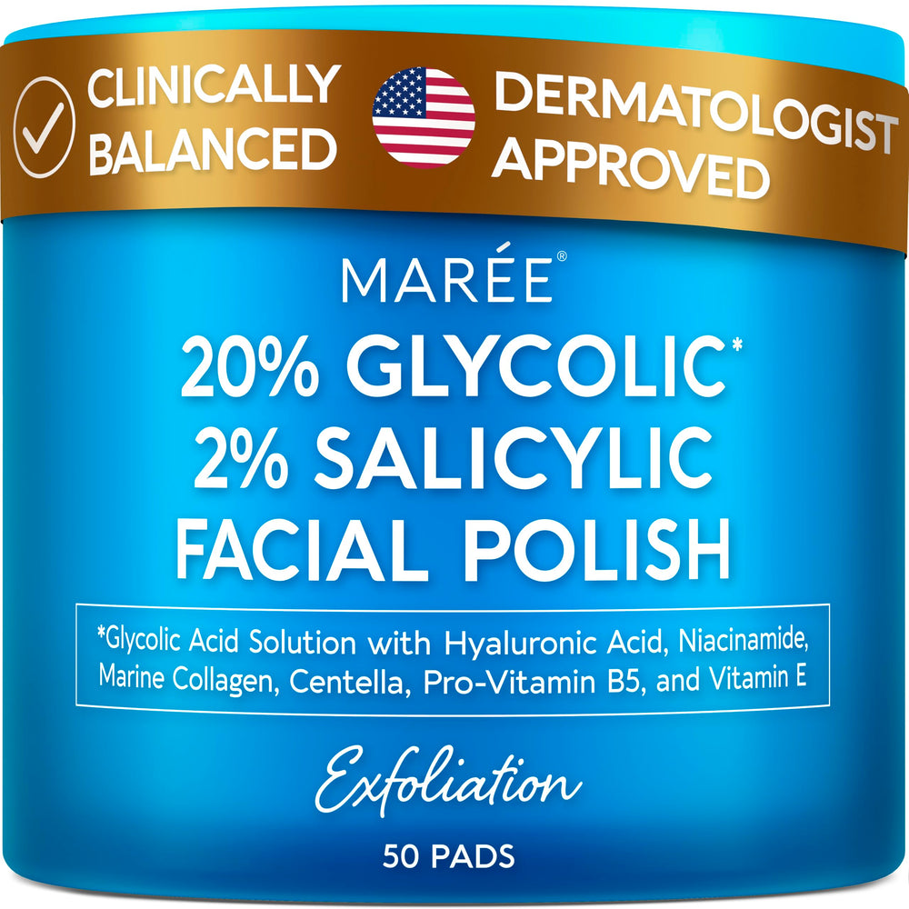 MAREE Glycolic Pads packaging highlighting a strong exfoliation solution.