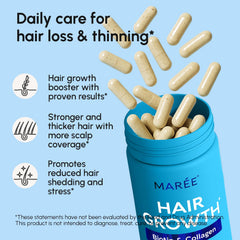 MAREE Hair Growth Vitamins pills in view, designed to support healthier hair from within.