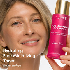 MAREE Toner application on clean skin demonstrates quick absorption and pore-minimizing effect.