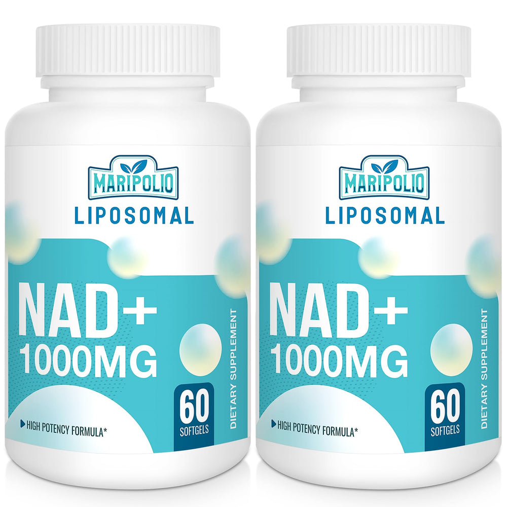 Maripolio Liposomal NAD+ 1000 mg softgels bottle highlighting high-potency formula for daily energy support.