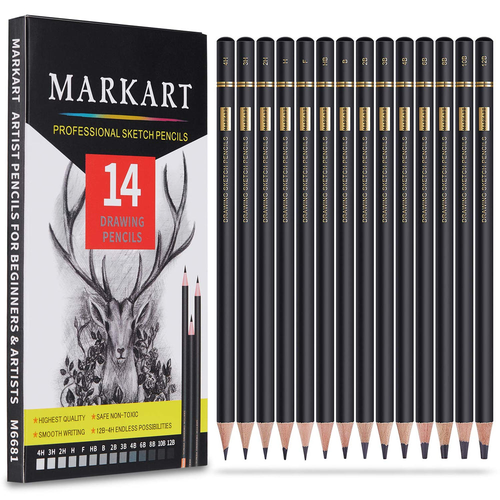 MARKART 14-piece graphite pencil set for precise drawing and shading.