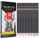 MARKART 14-piece graphite pencil set for precise drawing and shading.