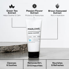 MARLOWE No. 121 after-wash glow close-up suggests refreshed skin.