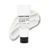 MARLOWE No.128 bottle front with SPF 50 for daily protection.